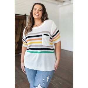 BIBI Low Gauge Sweater Top - Color Striped, NEW! Size 1XL